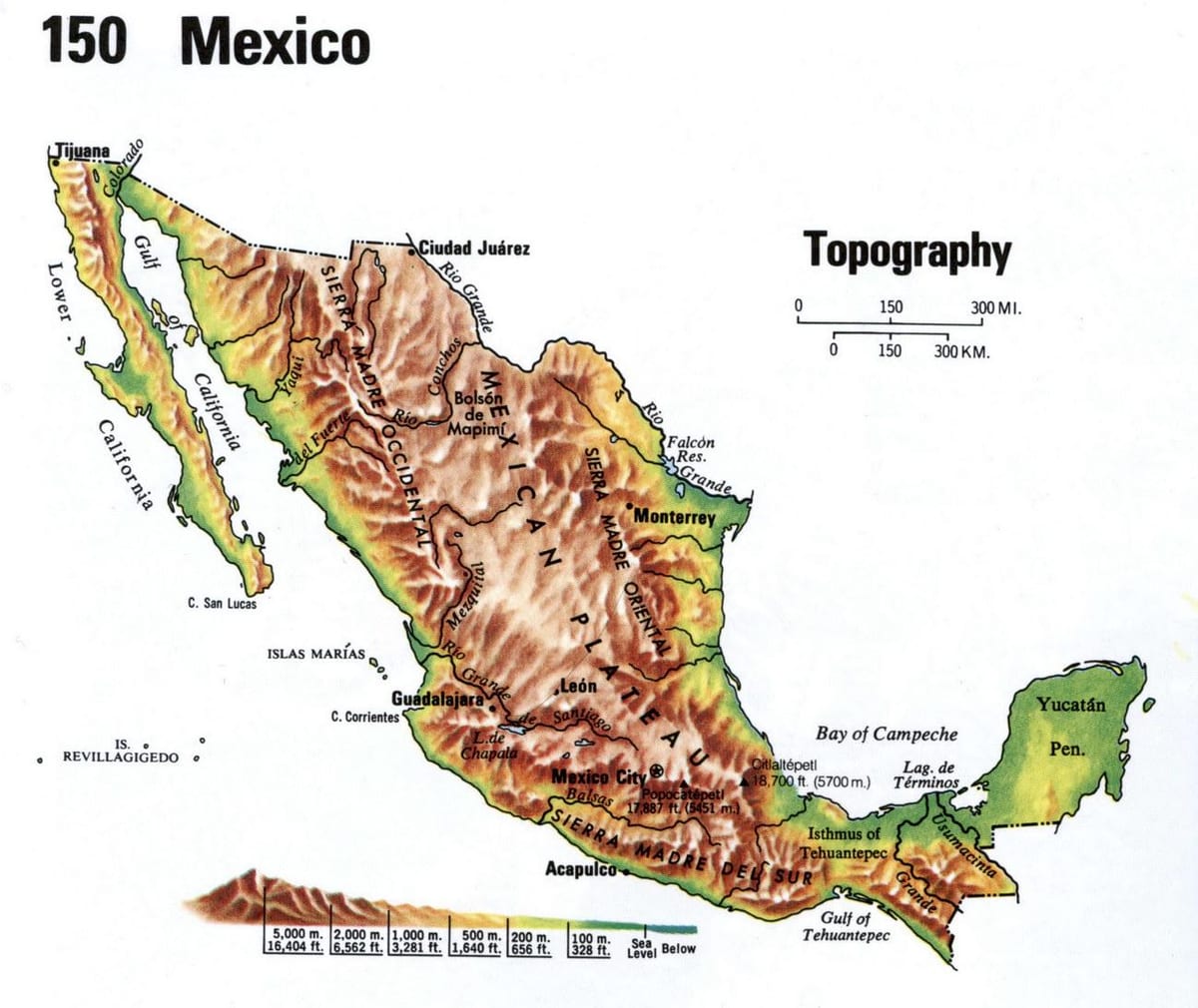 เม็กซิโก topographic แผนที่